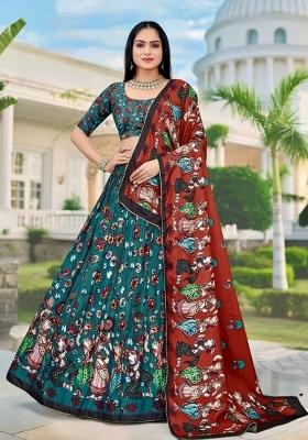 Firozi Printed Silk Lehenga Set