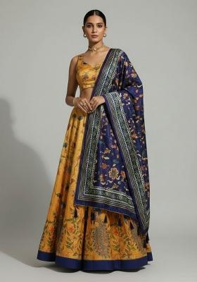 Yellow Printed Silk Lehenga Set