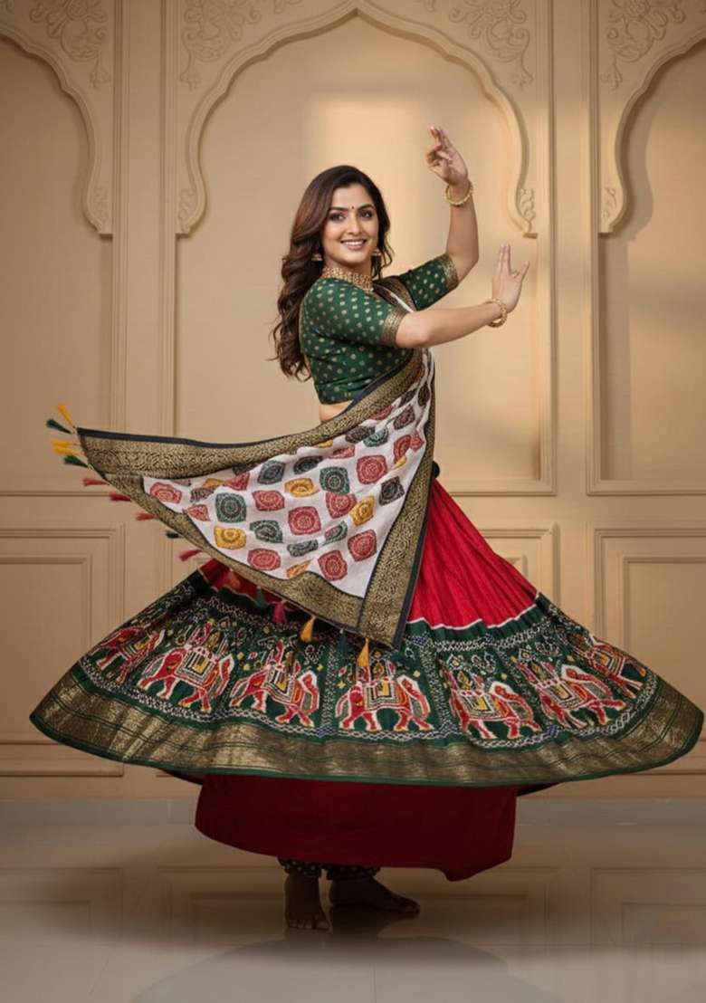 Red Silk Lehenga Set with Printed for Diwali | Wedding & Festive Wear - Indya