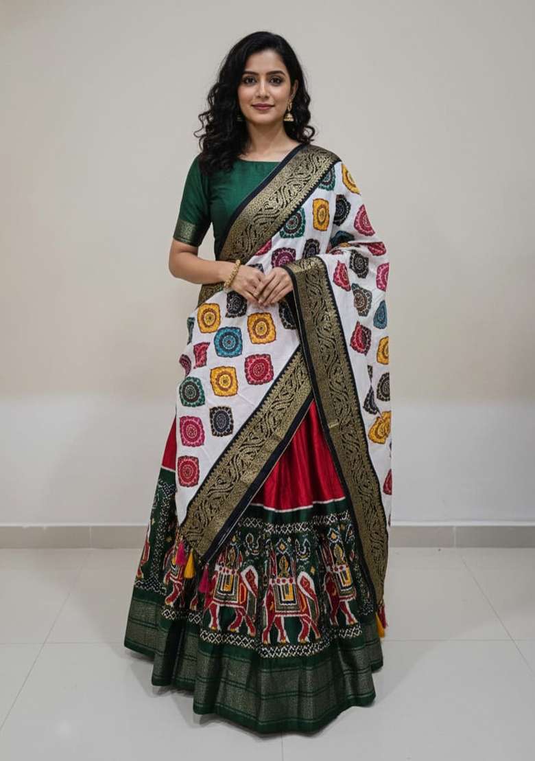 Red Silk Lehenga Set with Printed for Diwali | Wedding & Festive Wear - Indya