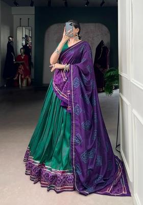 Green Printed Silk Lehenga Set