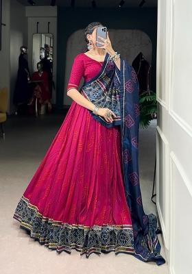 Red Printed Silk Lehenga Set