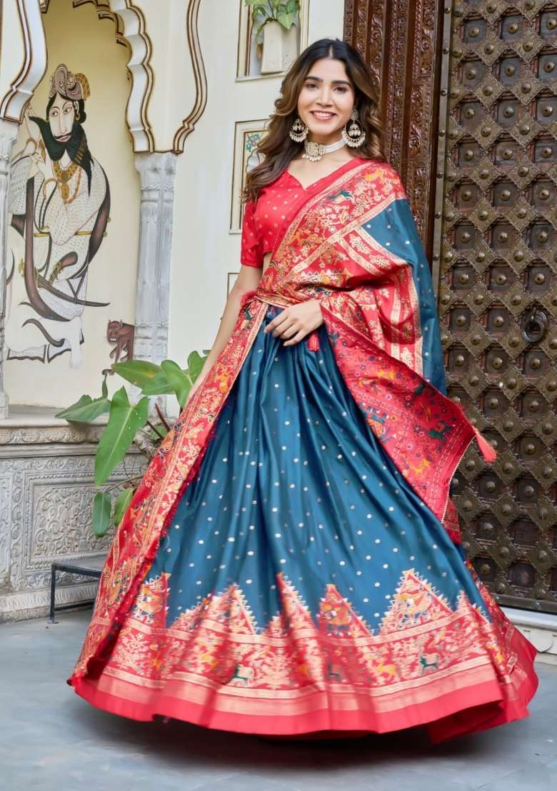 Firozi Printed Silk Lehenga Set for Diwali and Festive Wear - Indya