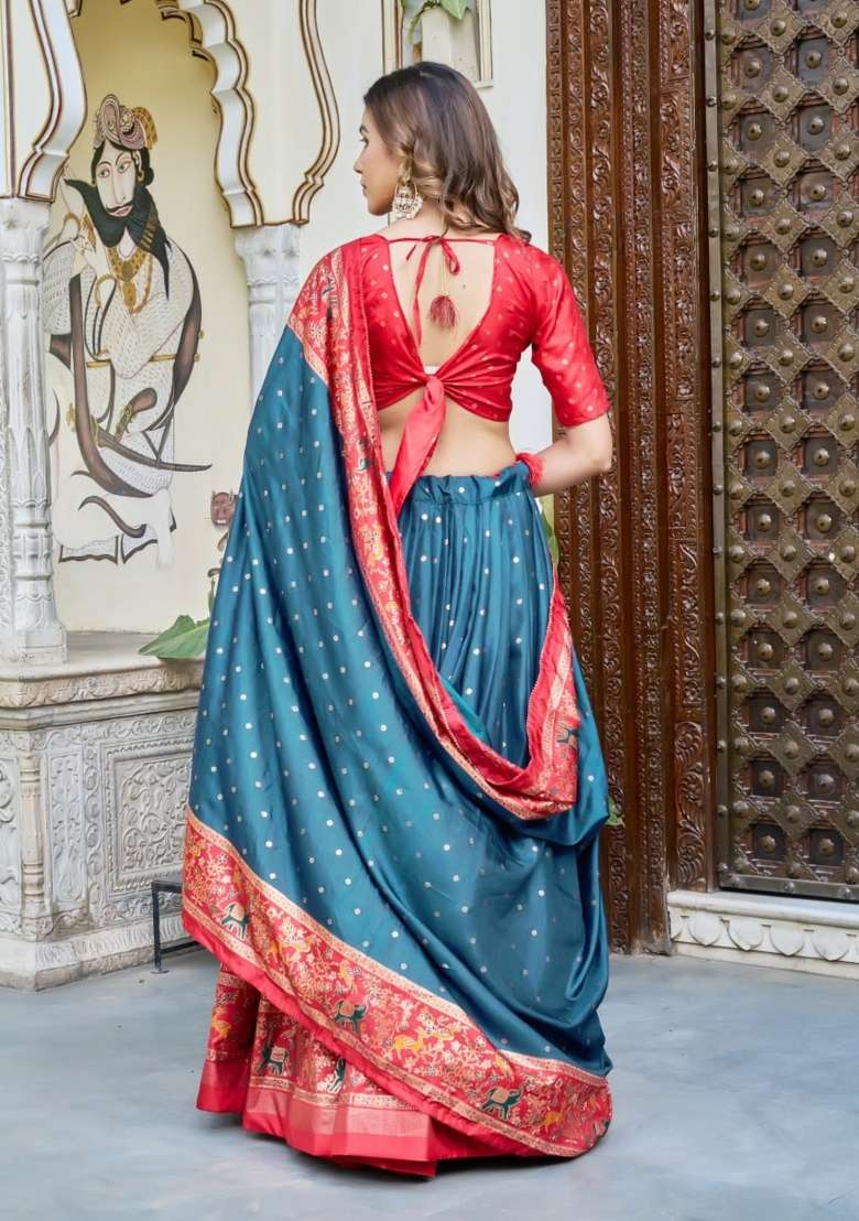 Firozi Printed Silk Lehenga Set for Diwali and Festive Wear - Indya
