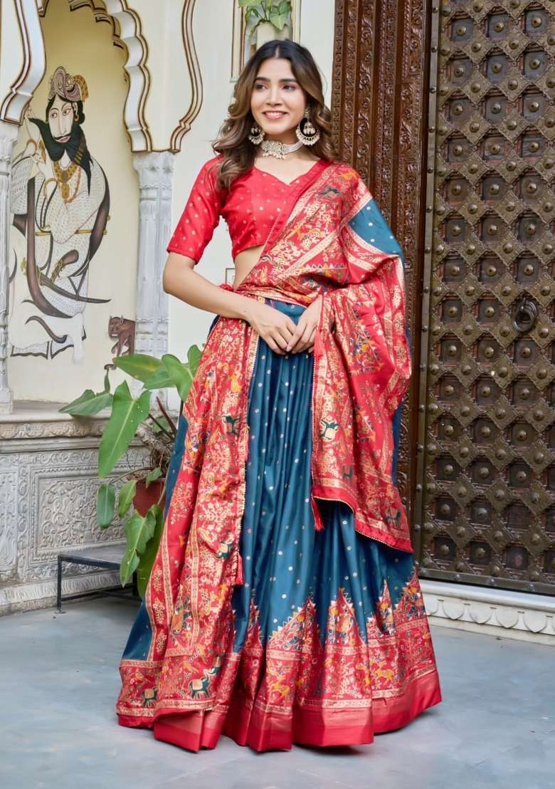 Firozi Printed Silk Lehenga Set for Diwali and Festive Wear - Indya