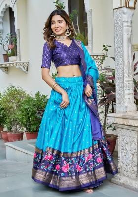 Firozi Printed Silk Lehenga Set