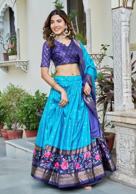 Firozi Printed Silk Lehenga Set