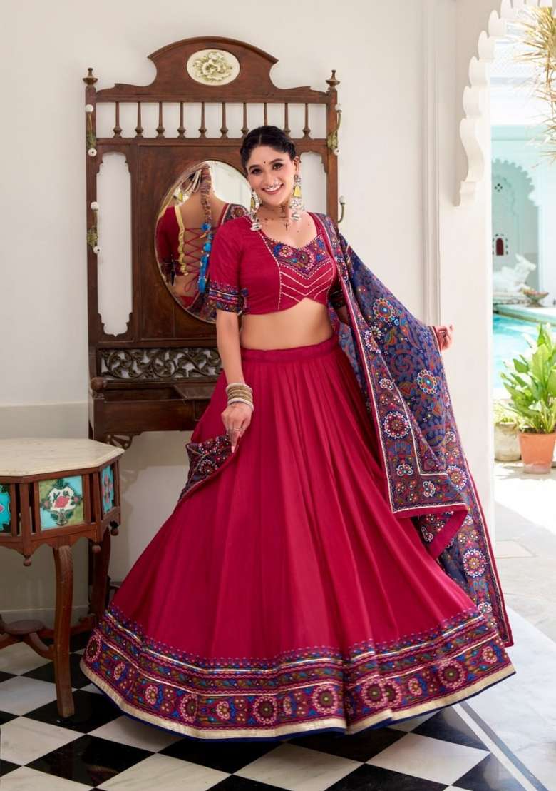 Pink Silk Lehenga Set with Printed for Diwali | Wedding & Festive Wear - Indya