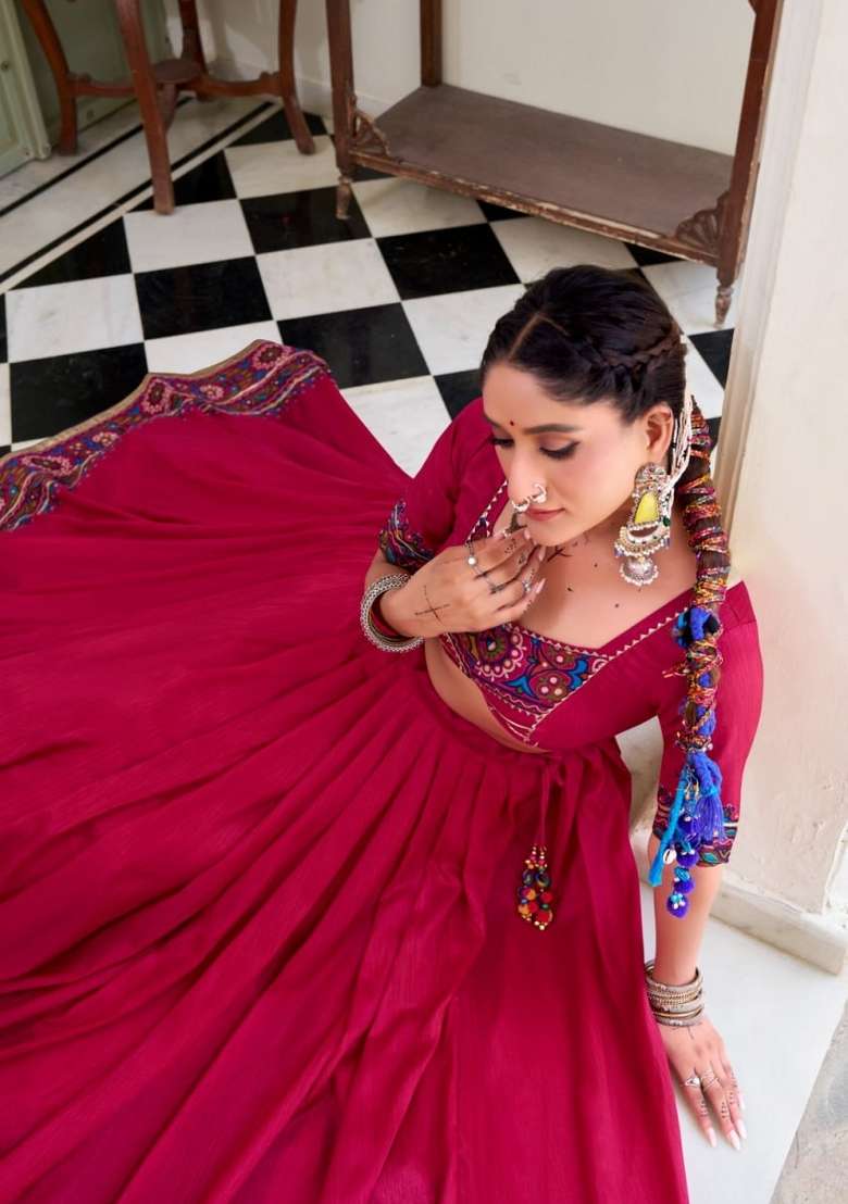 Pink Silk Lehenga Set with Printed for Diwali | Wedding & Festive Wear - Indya