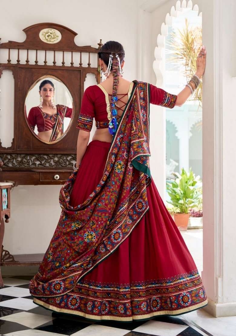 Red Silk Lehenga Set with Printed for Diwali | Wedding & Festive Wear - Indya