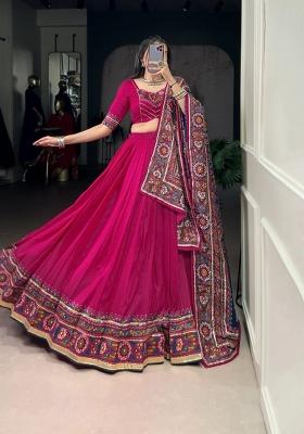 Pink Printed Silk Lehenga Set