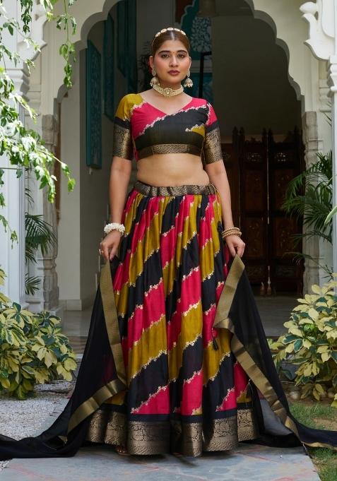 Multicolor Printed Silk Lehenga Set