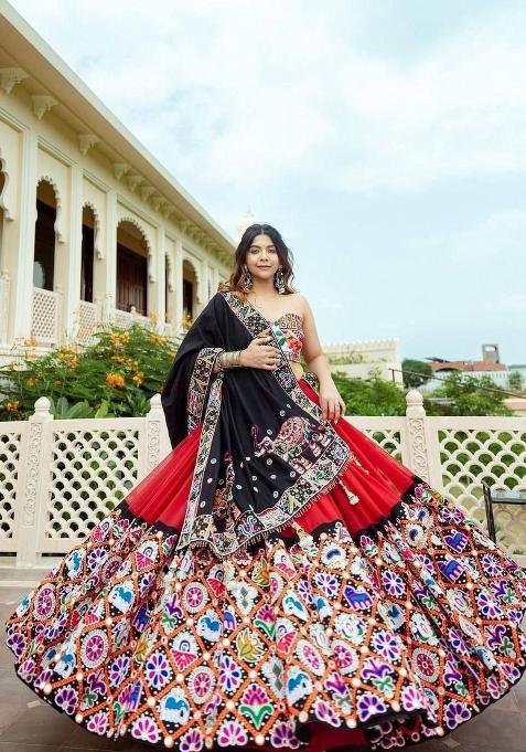 Multicolor Printed Silk Lehenga Set