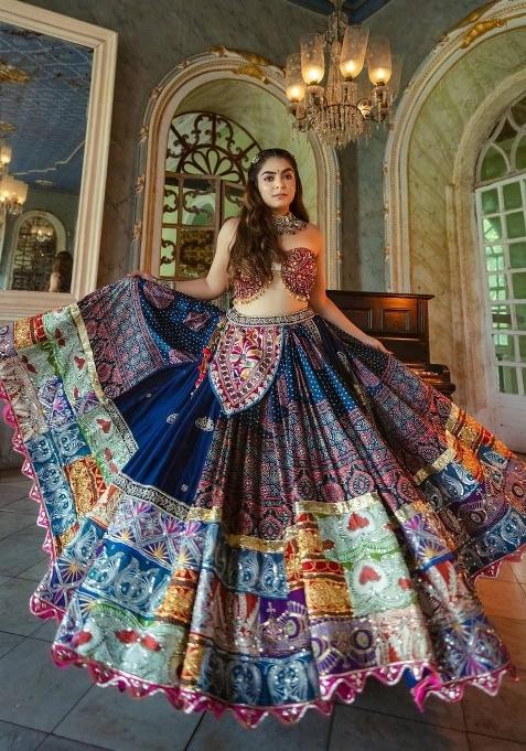 Multicolor Printed Silk Lehenga Set