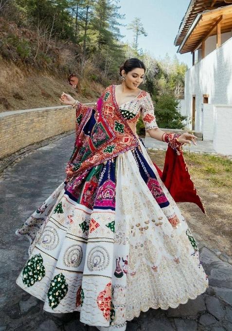 Multicolor Printed Silk Lehenga Set