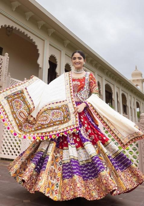 Multicolor Printed Silk Lehenga Set
