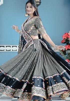 Multicolor Printed Silk Lehenga Set