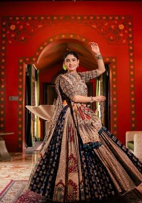 Multicolor Printed Silk Lehenga Set