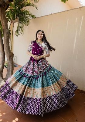 Multicolor Printed Silk Lehenga Set