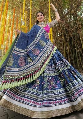 Multicolor Printed Silk Lehenga Set