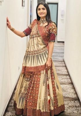 Multicolor Printed Silk Lehenga Set
