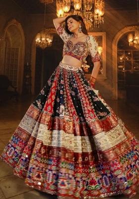 Multicolor Printed Silk Lehenga Set
