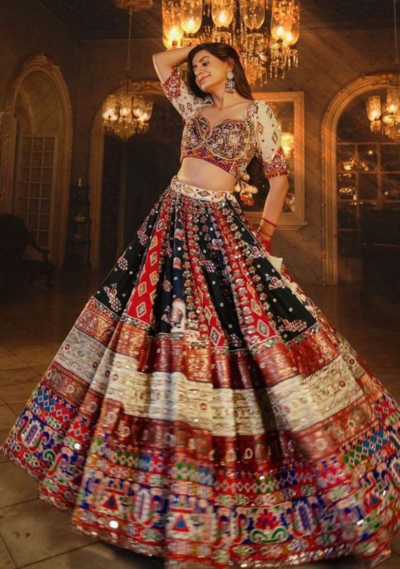 Multicolor Printed Silk Lehenga Set for Diwali and Festive Wear - Indya