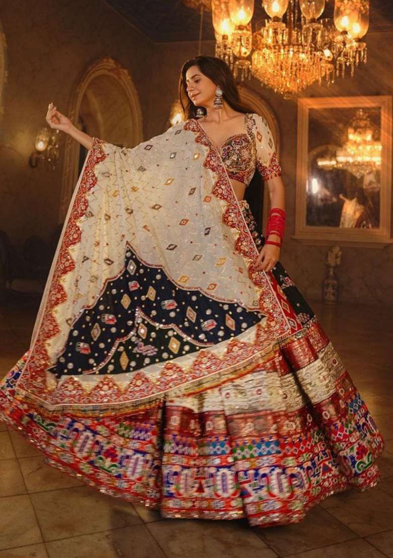 Multicolor Printed Silk Lehenga Set for Diwali and Festive Wear - Indya