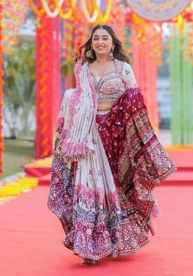 Multicolor Printed Silk Lehenga Set