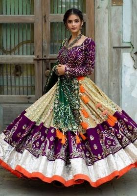Multicolor Printed Silk Lehenga Set