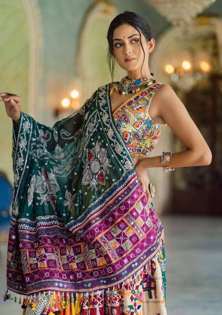 Multicolor Printed Silk Lehenga Set - Indya