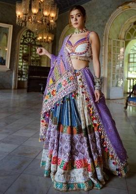 Multicolor Printed Silk Lehenga Set