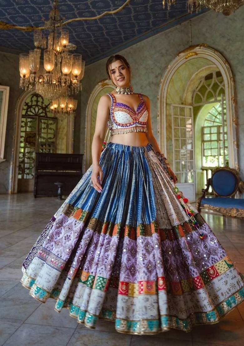 Multicolor Printed Silk Lehenga Set for Diwali and Festive Wear - Indya