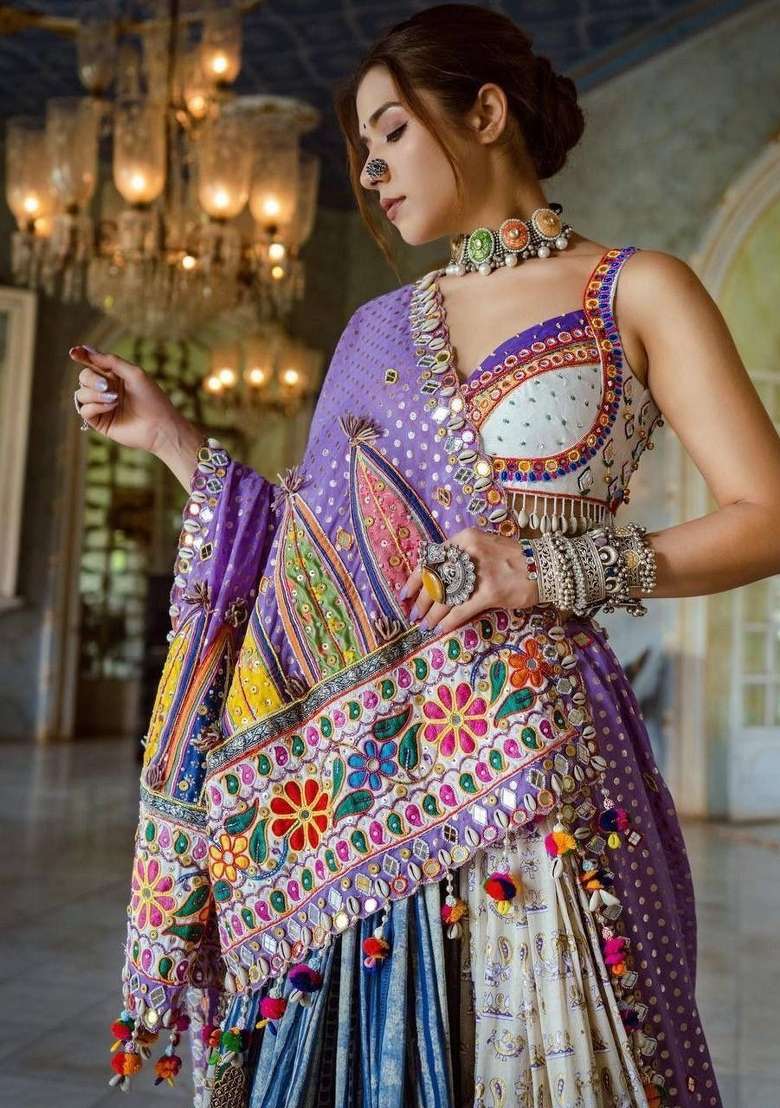 Multicolor Printed Silk Lehenga Set for Diwali and Festive Wear - Indya