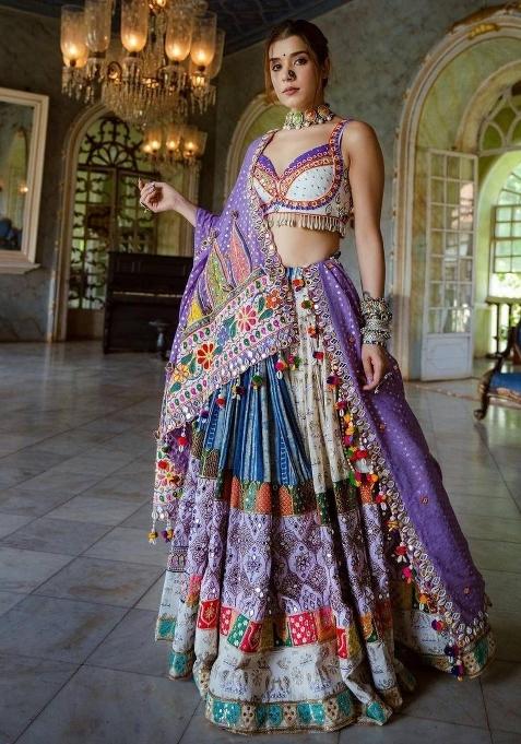Multicolor Printed Silk Lehenga Set