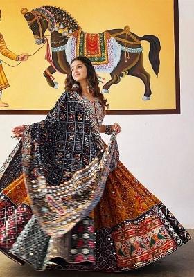Multicolor Printed Silk Lehenga Set
