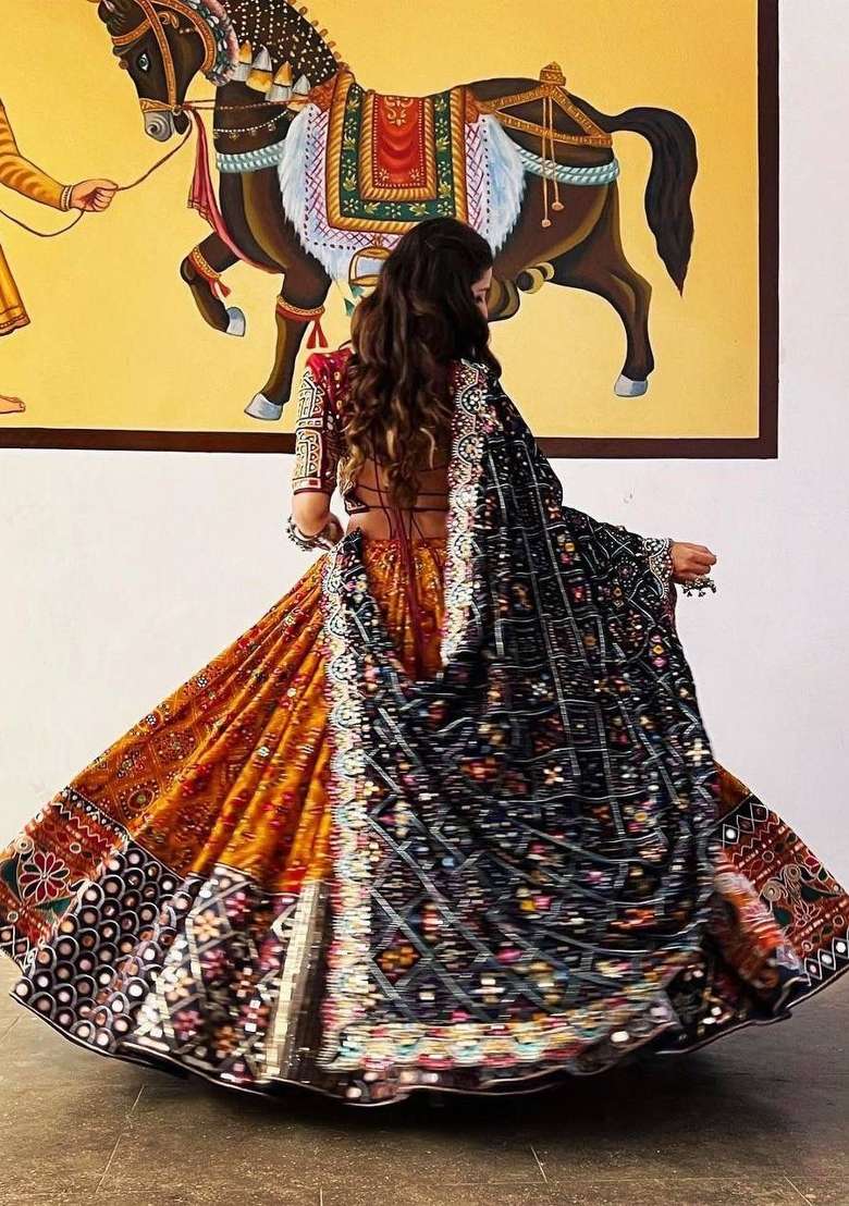 Multicolor Printed Silk Lehenga Set for Diwali and Festive Wear - Indya