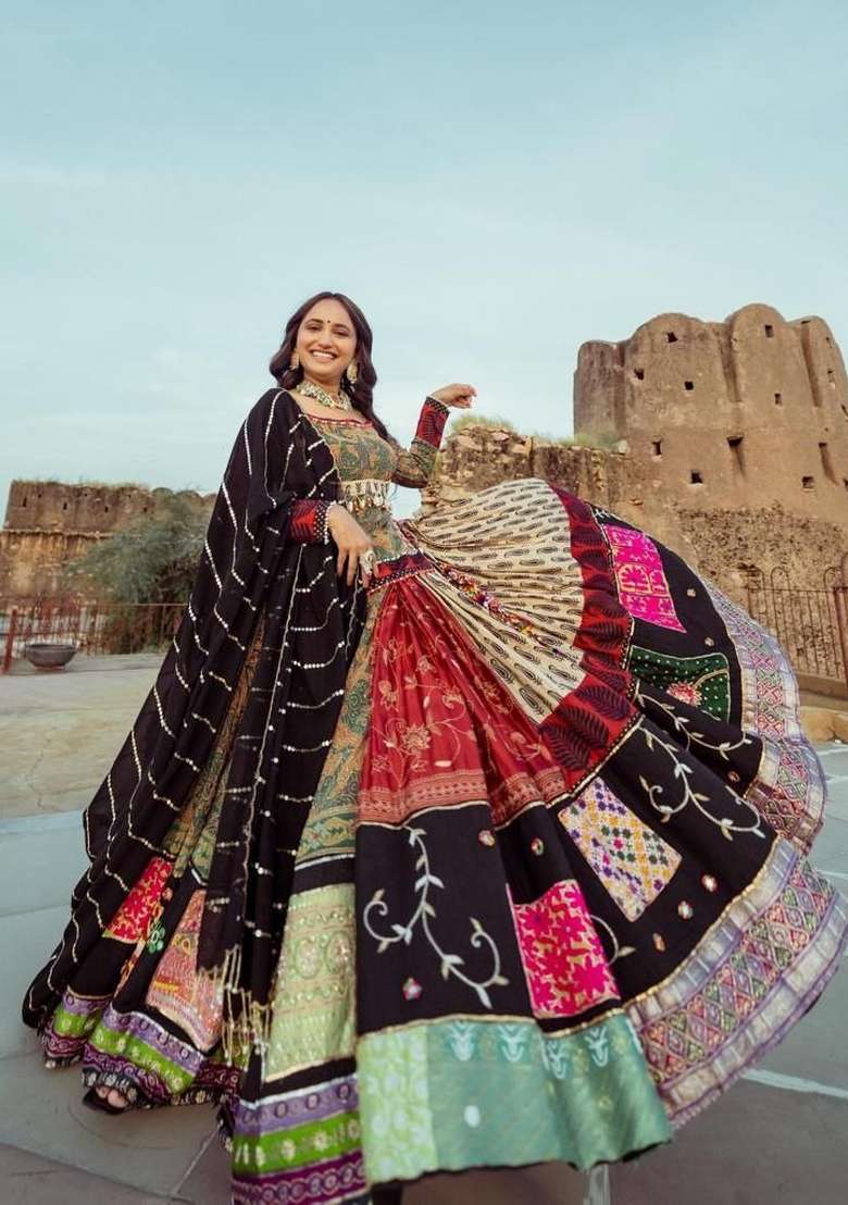 Multicolor Printed Silk Lehenga Set for Diwali and Festive Wear - Indya