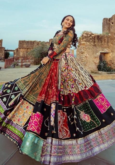 Multicolor Printed Silk Lehenga Set