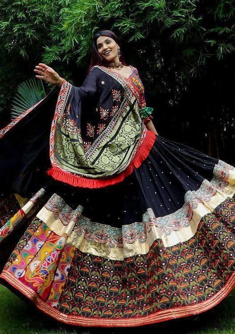 Multicolor Printed Silk Lehenga Set for Diwali and Festive Wear - Indya