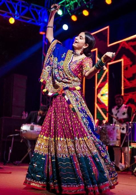 Multicolor Printed Silk Lehenga Set