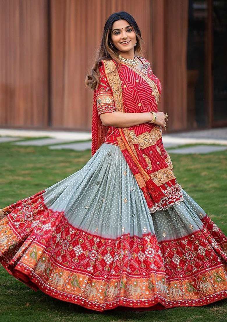 Multicolor Printed Silk Lehenga Set for Diwali and Festive Wear - Indya