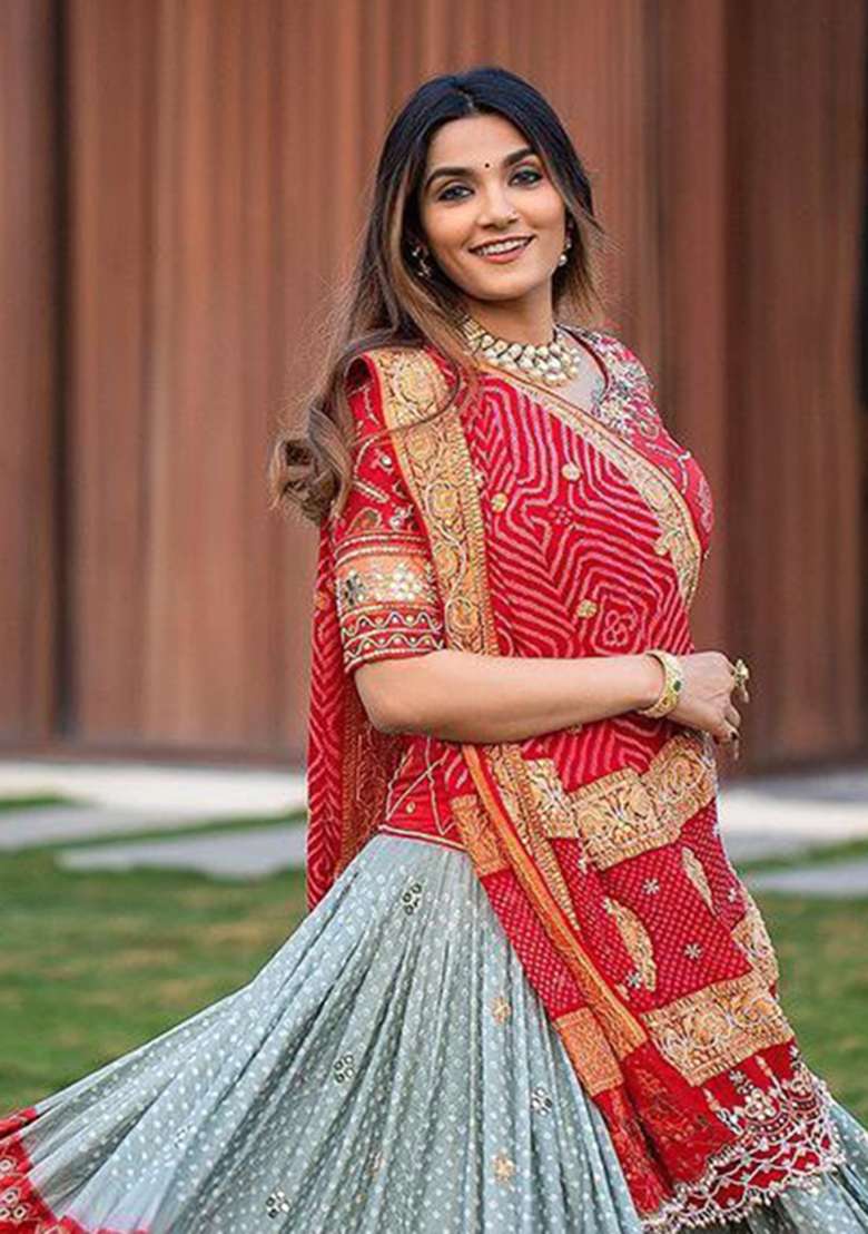 Multicolor Printed Silk Lehenga Set for Diwali and Festive Wear - Indya