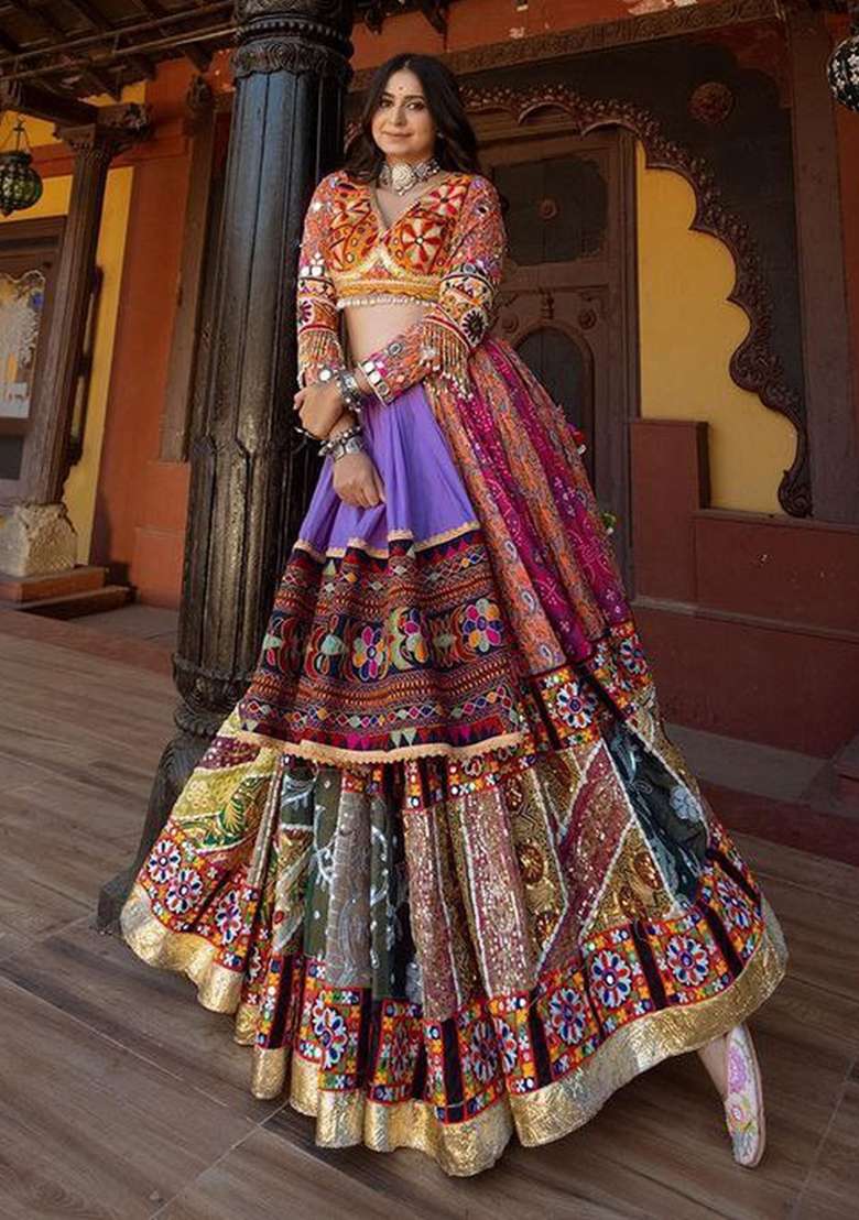 Multicolor Printed Silk Lehenga Set for Diwali and Festive Wear - Indya