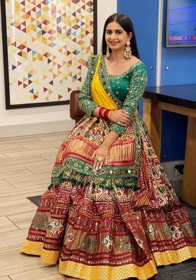 Multicolor Printed Silk Lehenga Set