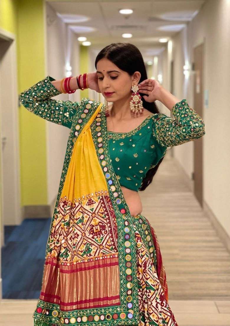Multicolor Printed Silk Lehenga Set for Diwali and Festive Wear - Indya