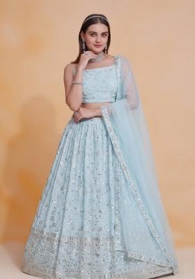 Light Blue Embroidered Georgette Lehenga Set