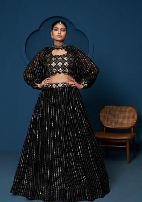 Black Embroidered Georgette Lehenga Set