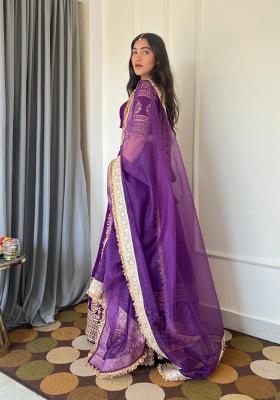 Purple Embroidered Georgette Lehenga Set
