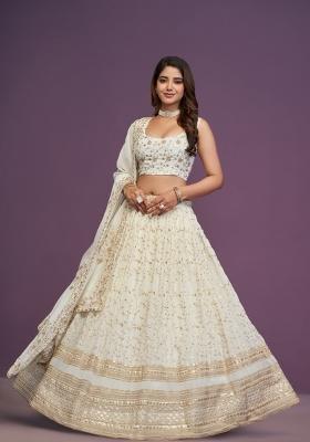 White Embroidered Georgette Lehenga Set